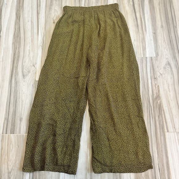 VTG Rene Derhy Pants Green Leopard Artsy S/M Boho Twee Ankle Retro Wide Leg - Picture 2 of 7